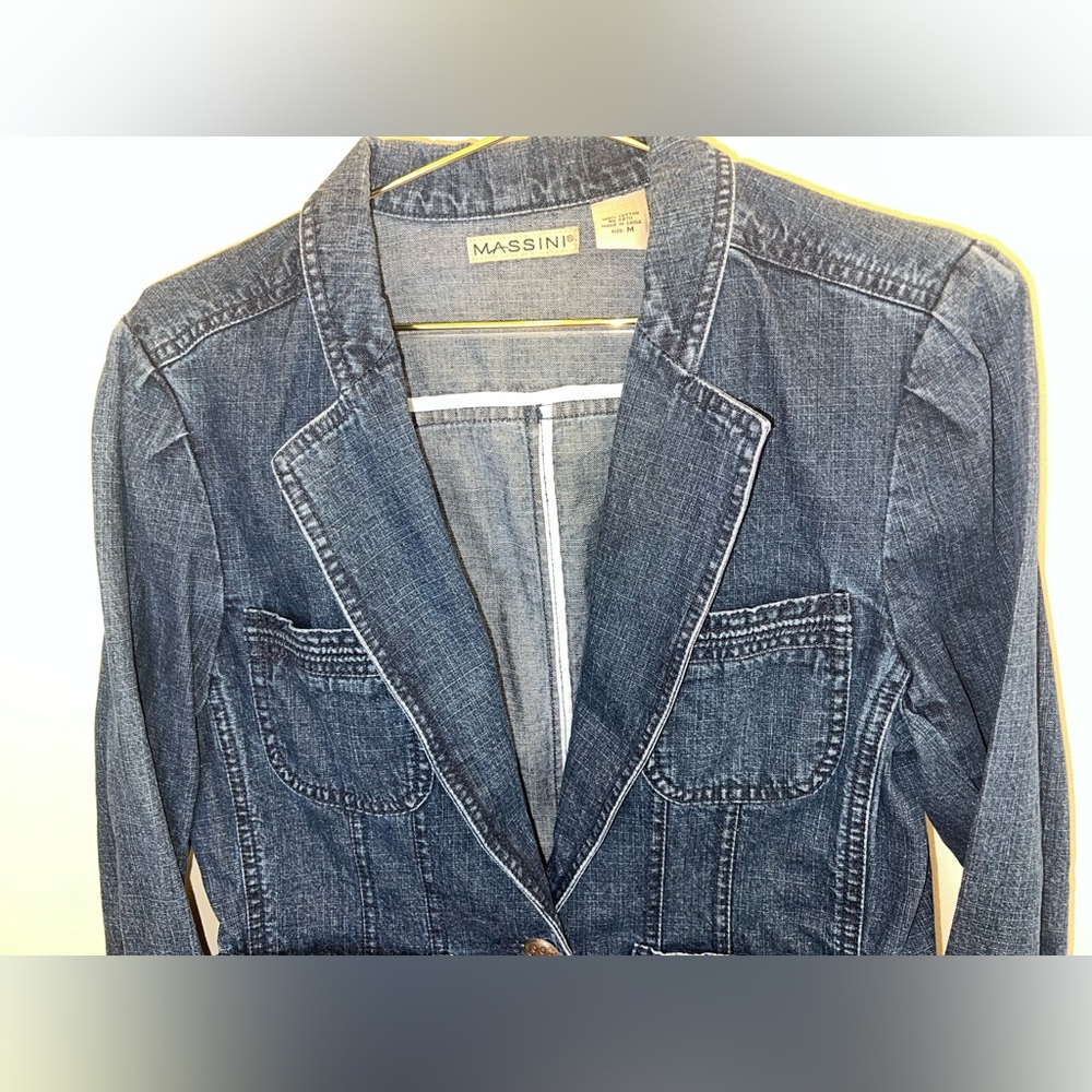 Y2K Massini Denim Blazer Jacket Fitted Jean Jacket Size M - Picture 5 of 11